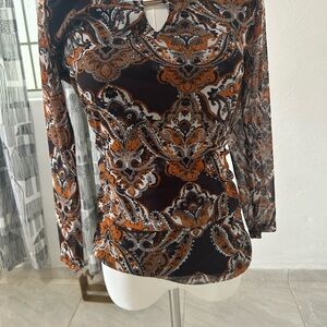 INC International Concepts Paisley Blouse - Orange and Black